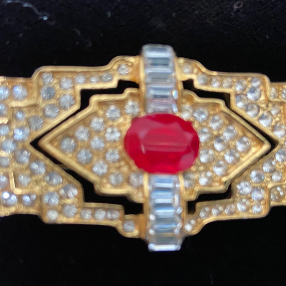 Sparkling Kenneth Lane “Ruby” Crystal Art Deco Br… - image 6